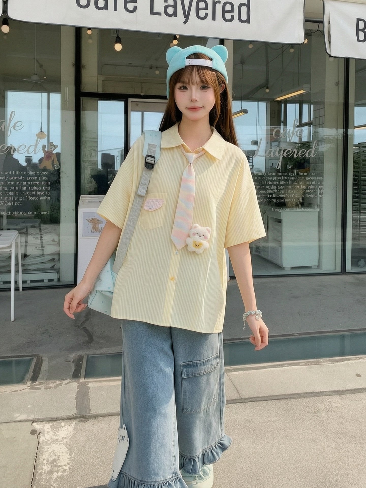 Custard Bear Tie Shirt-Tops-ntbhshop
