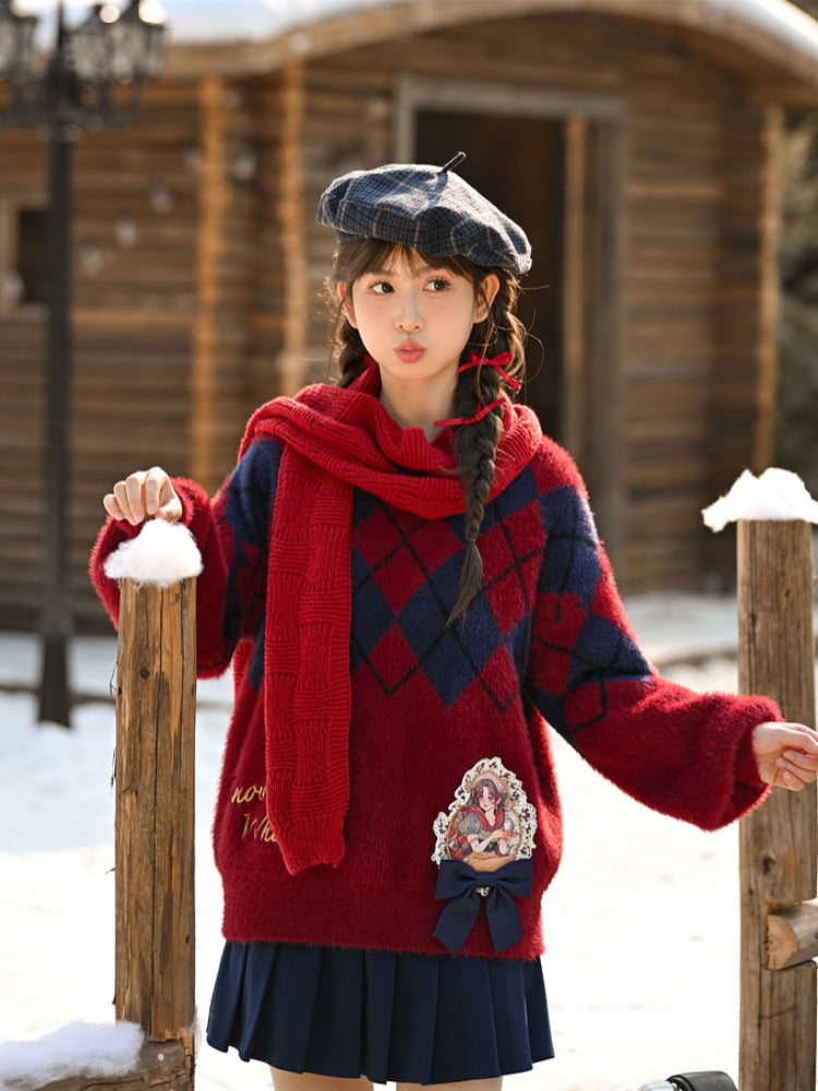 Christmas Snow White Soft Mohair Diamond Sweater-ntbhshop