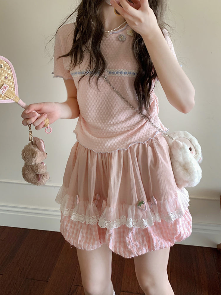 Vanilla Bloom Round Neck Crop Tops-ntbhshop