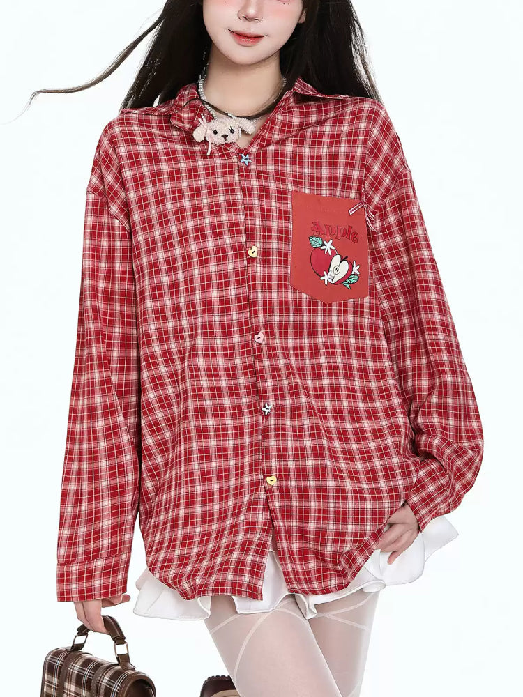 Fruit Pop Whimsy Patch Plaid Shirts-ntbhshop