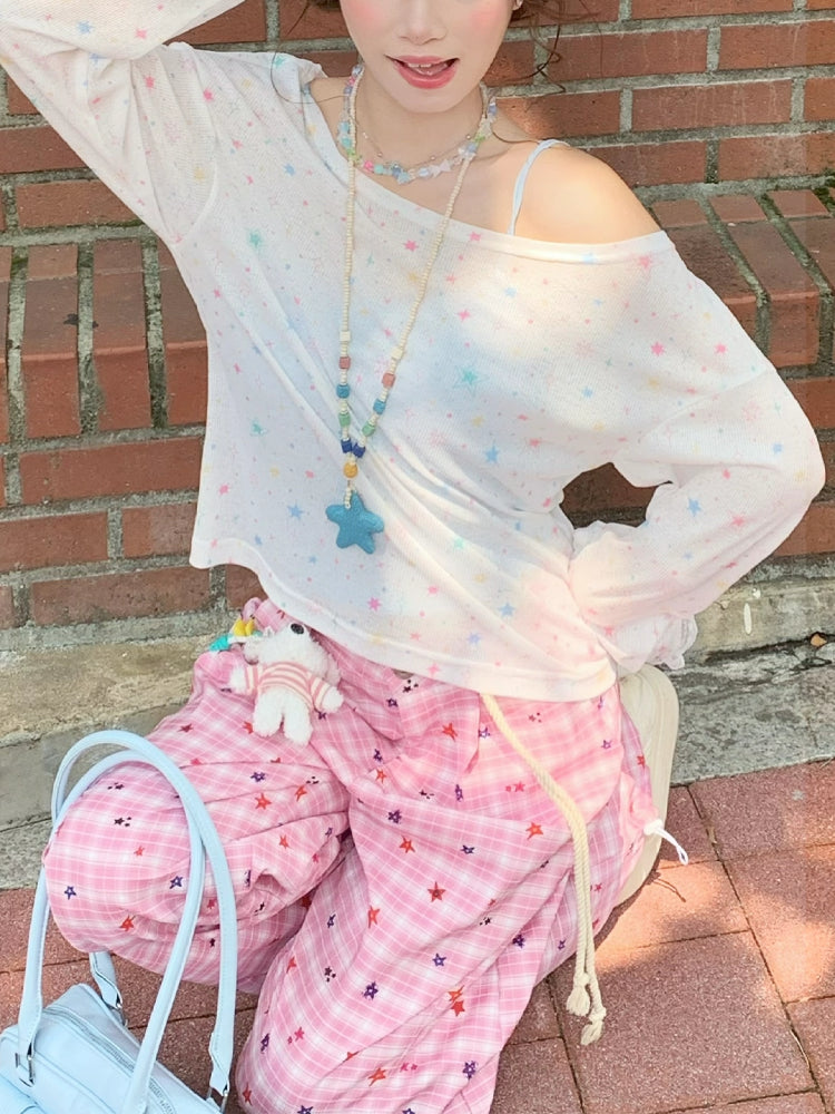 Cosmic Pink Camisole, Cover-Up & Plaid Pants-ntbhshop