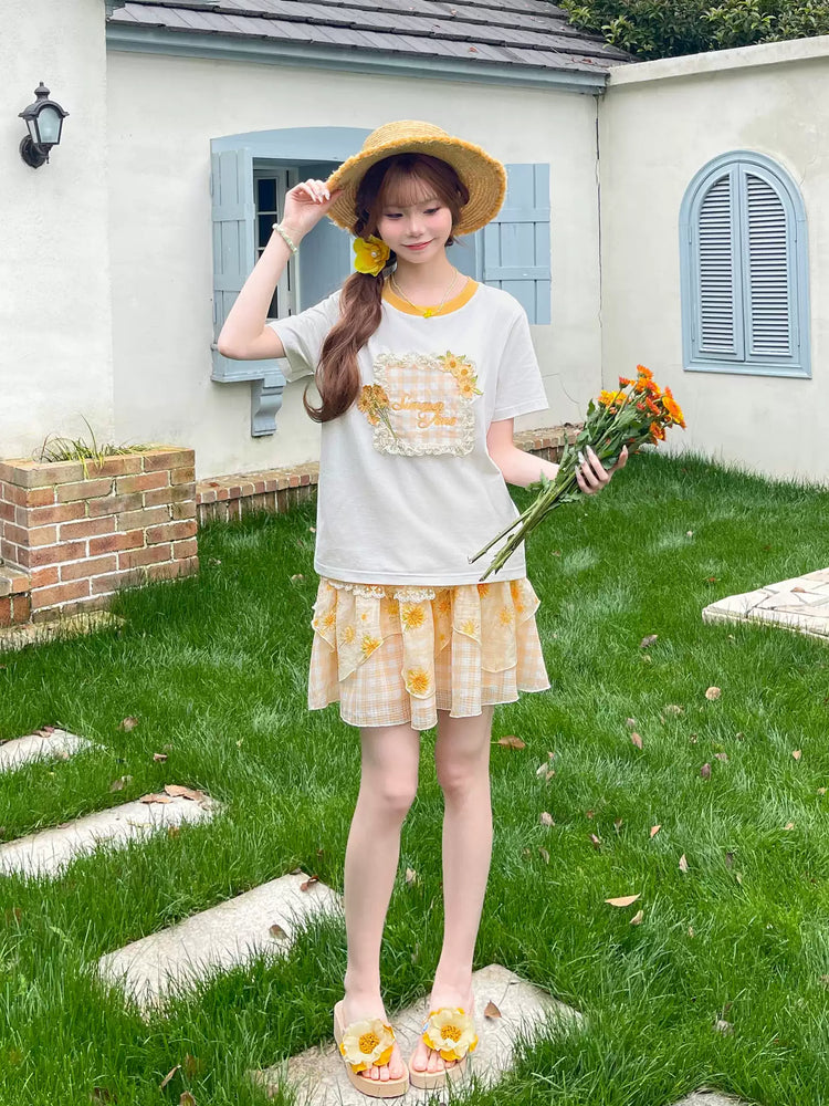 Honey Bloom Gingham Tees-Tops-ntbhshop
