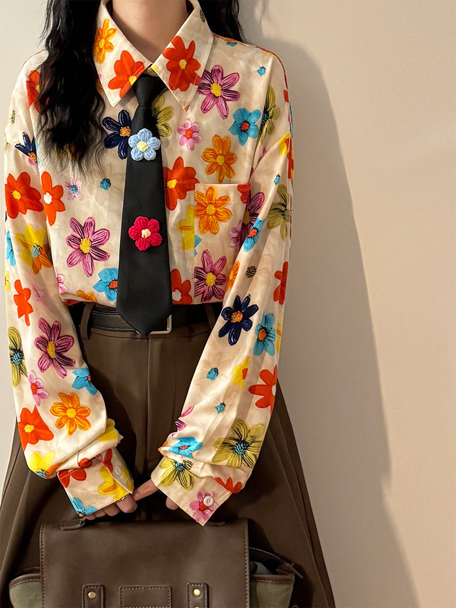 Paintbox Flowers Tie Shirt-Tops-ntbhshop