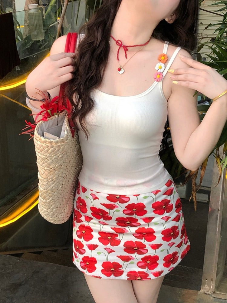 Canvas Bloom Floral Printed Mini Skirts-ntbhshop