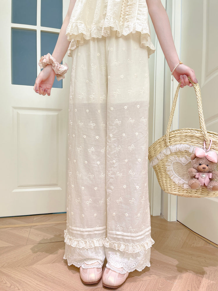 Ribbon Lace Cotton Pants-Bottoms-ntbhshop