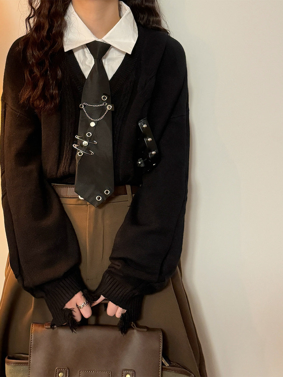 Midnight Study Tie Knit Sweaters-Tops-ntbhshop