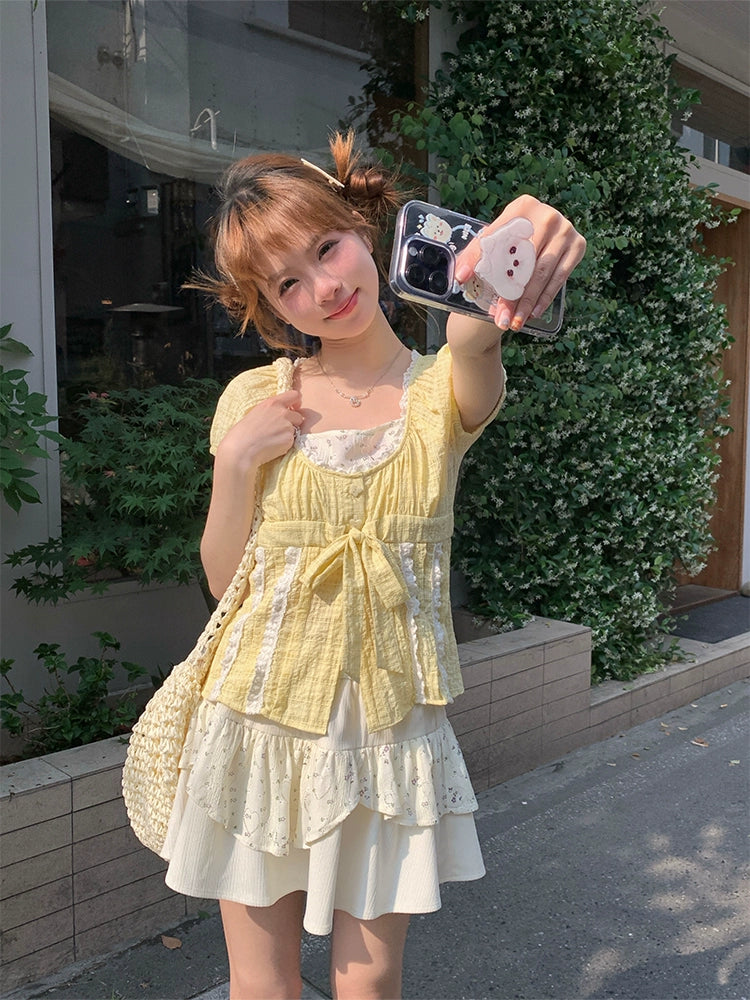 Lemon Tart Muslin Top & Patchwork Cake Skirt-ntbhshop