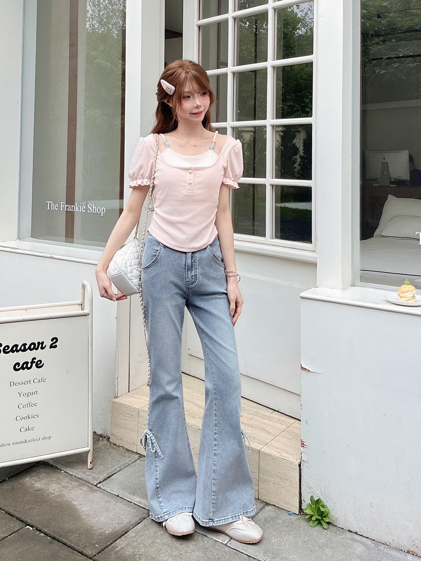 Bow Pocket Flare Jeans-Bottoms-ntbhshop