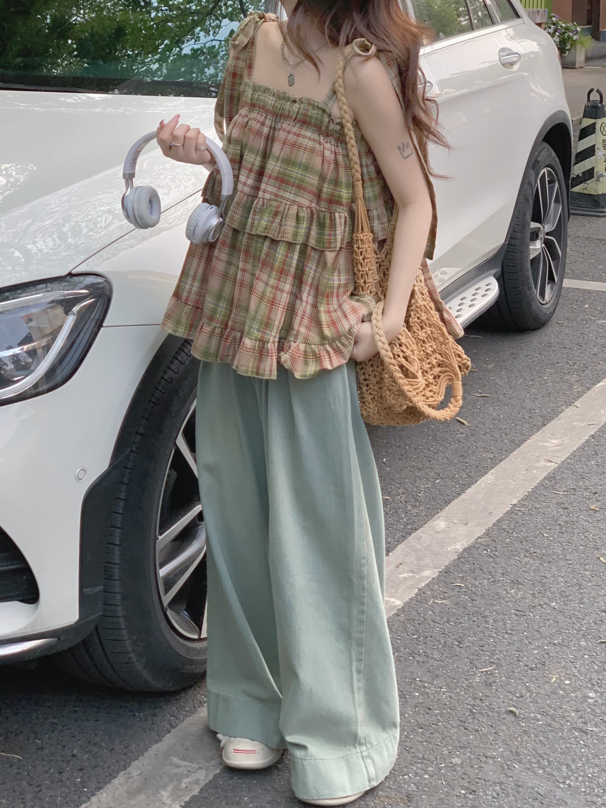 Hazel Moss Plaid Babydoll Suspender Top-ntbhshop