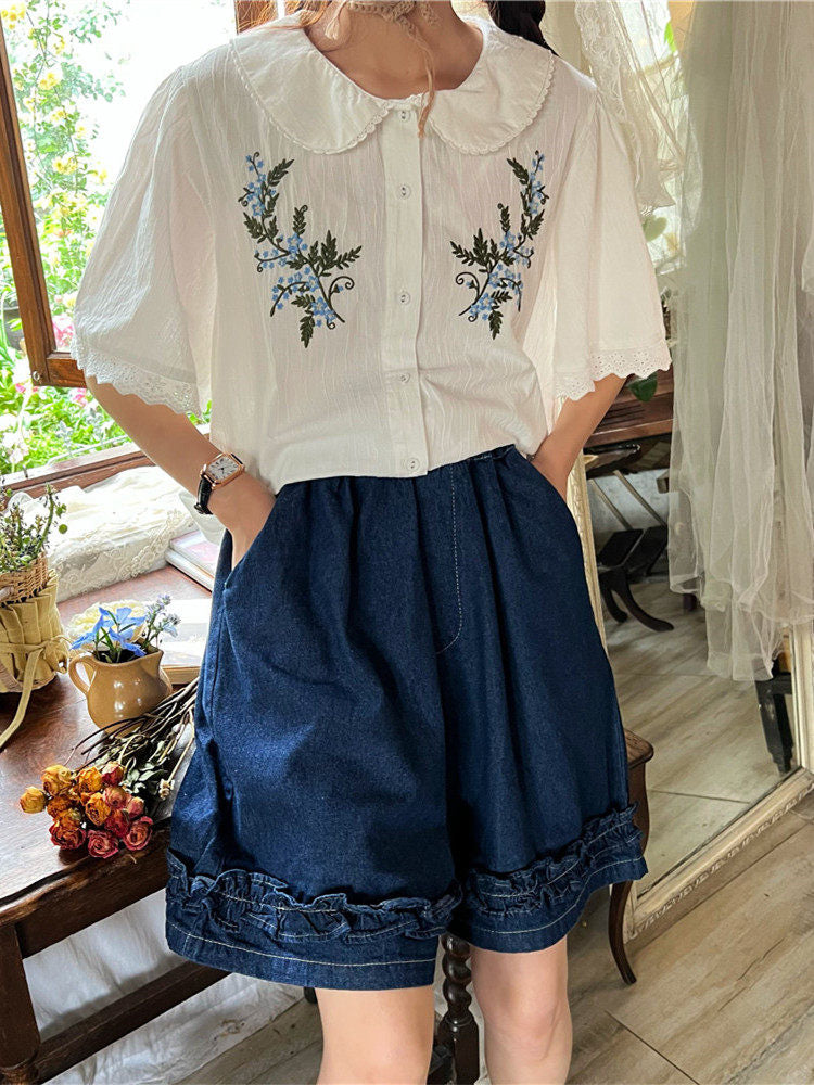Blue Meadow Ruffle Shorts-Bottoms-ntbhshop