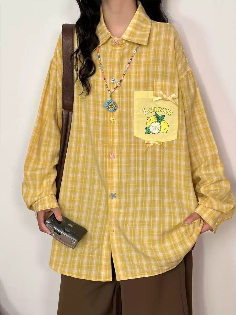 Fruit Pop Whimsy Plaid Shirts-Tops-ntbhshop