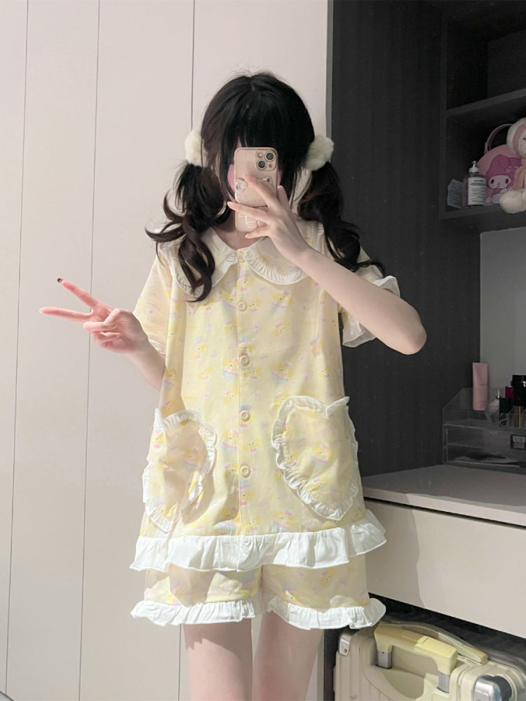 Butter Lemon Cute Ruffle Sleeve Pajamas Sets-ntbhshop