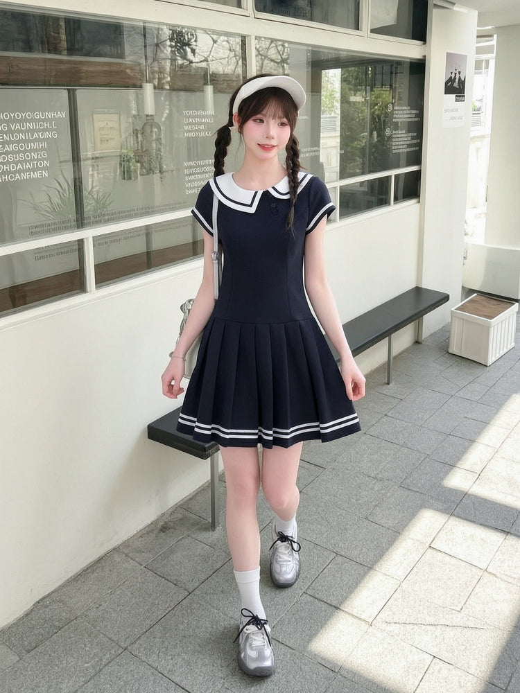 Sailor Club Pleated Dress-Dresses-ntbhshop