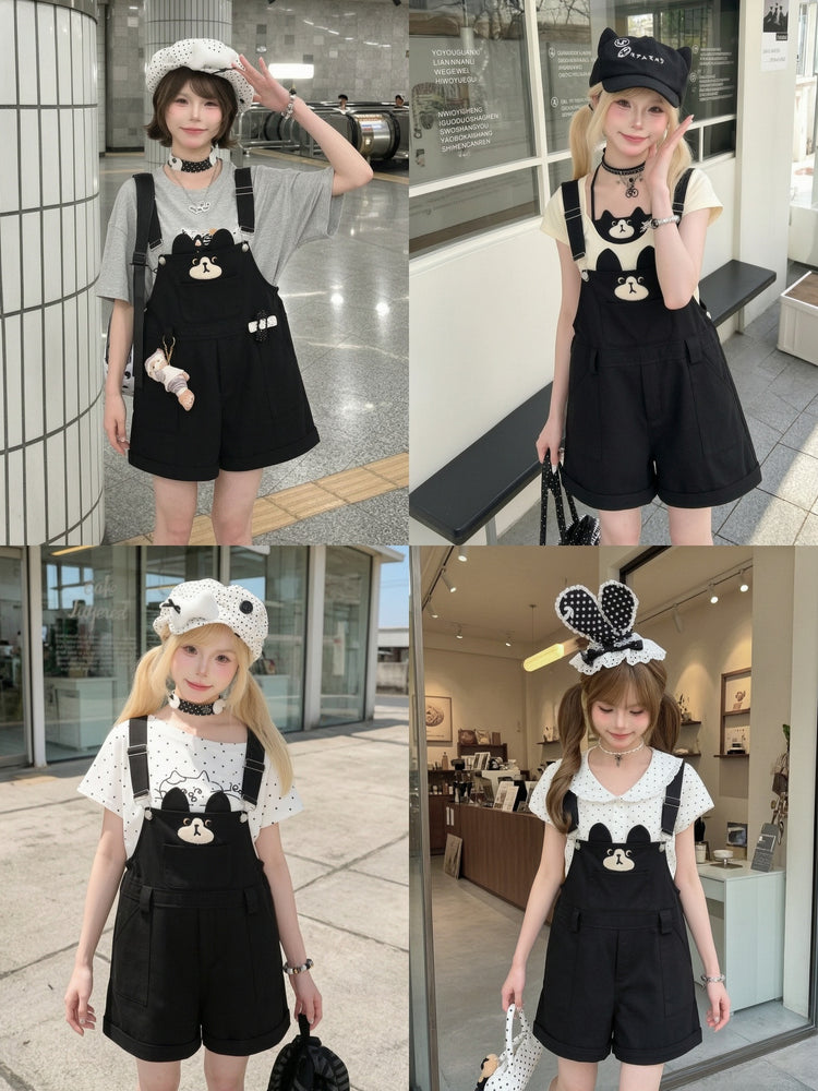Milk Cat Overall Shorts-Bottoms-ntbhshop
