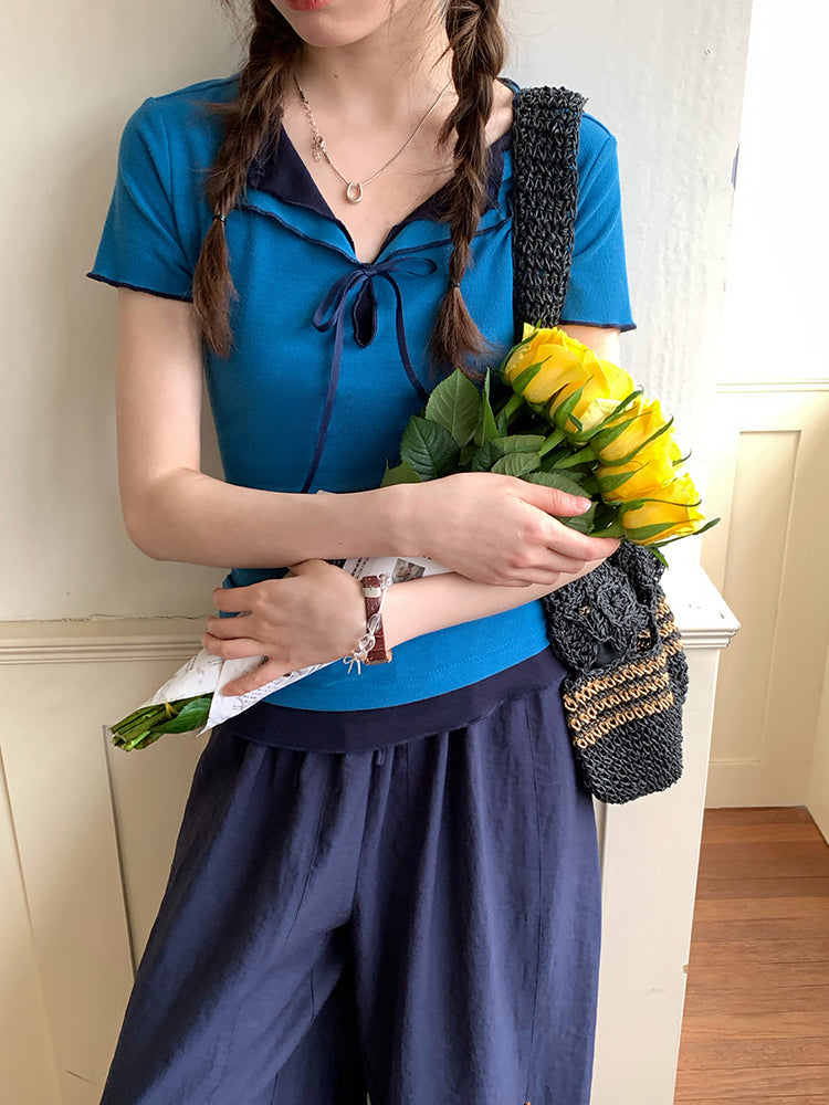 Library Date Contrast Trim Tees-ntbhshop