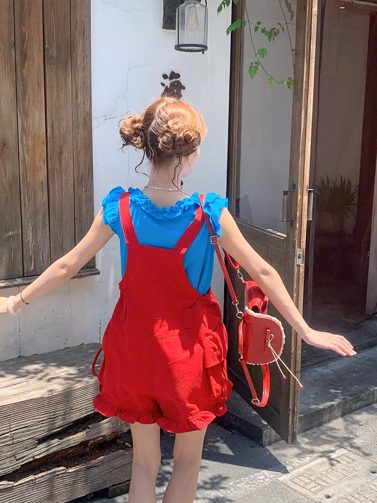 Berry Bubble Overall Shorts & Bow Ruffle Top-ntbhshop