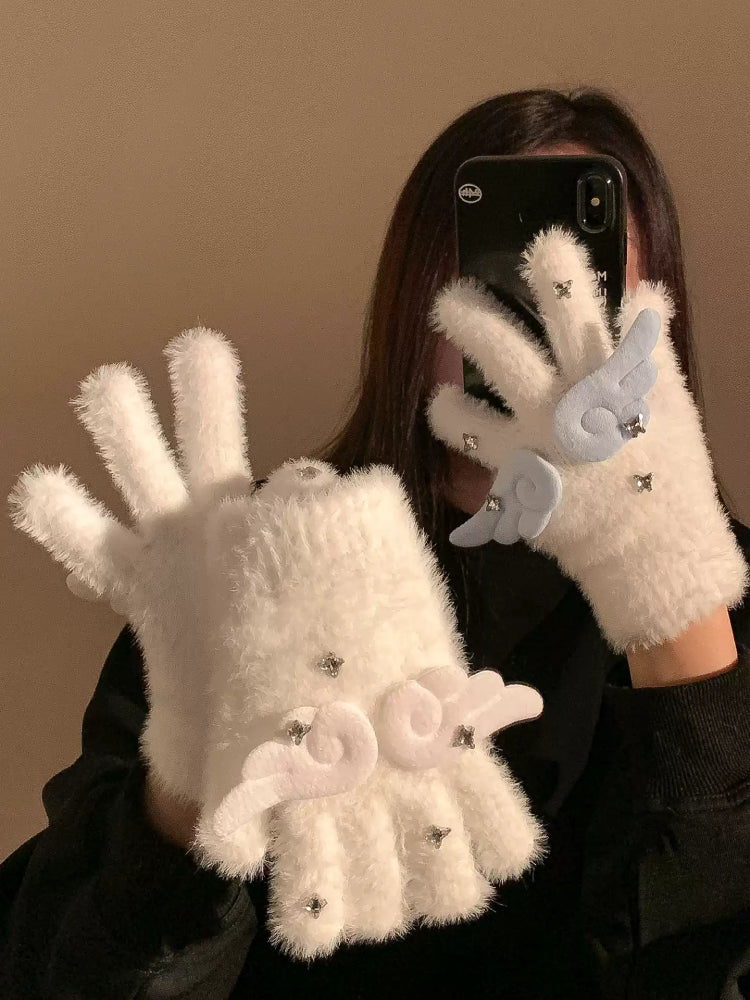 Angel Wings Faux Fur Gloves-ntbhshop
