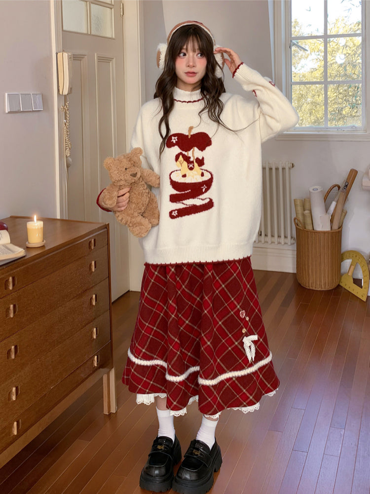 Cranberry Ribbon Christmas Midi Skirt-ntbhshop