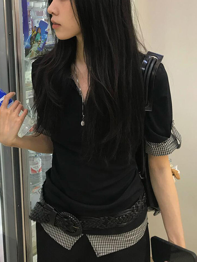 Dual Mood Check Polo Tops-ntbhshop