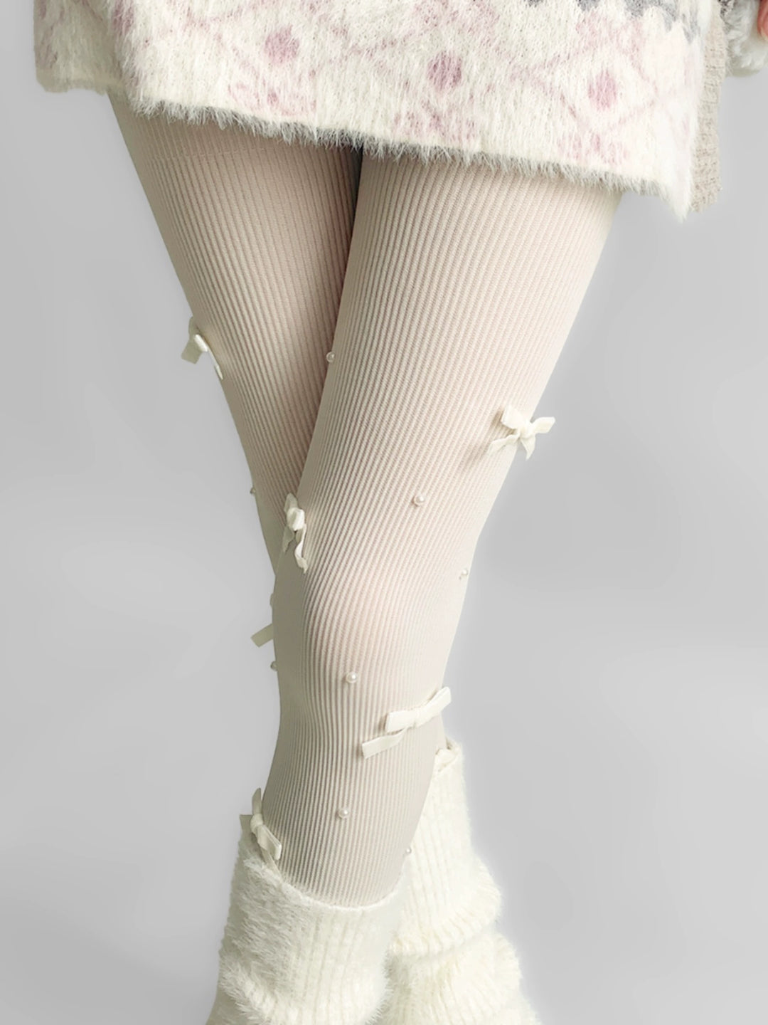 Cream Puff Lolita Bow Pearl Tights-ntbhshop