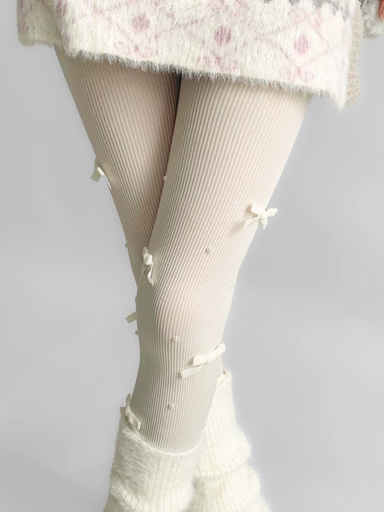 Cream Puff Lolita Bow Pearl Tights-ntbhshop