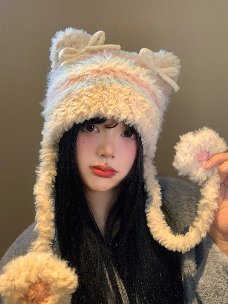 Snowy Kitten Bow Plush Hats-ntbhshop