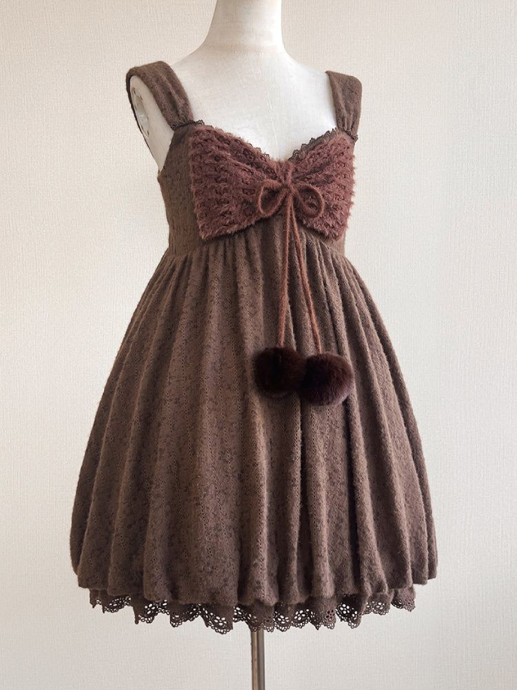 Angel Deer Pom Pom Knit Bubble Dress-ntbhshop