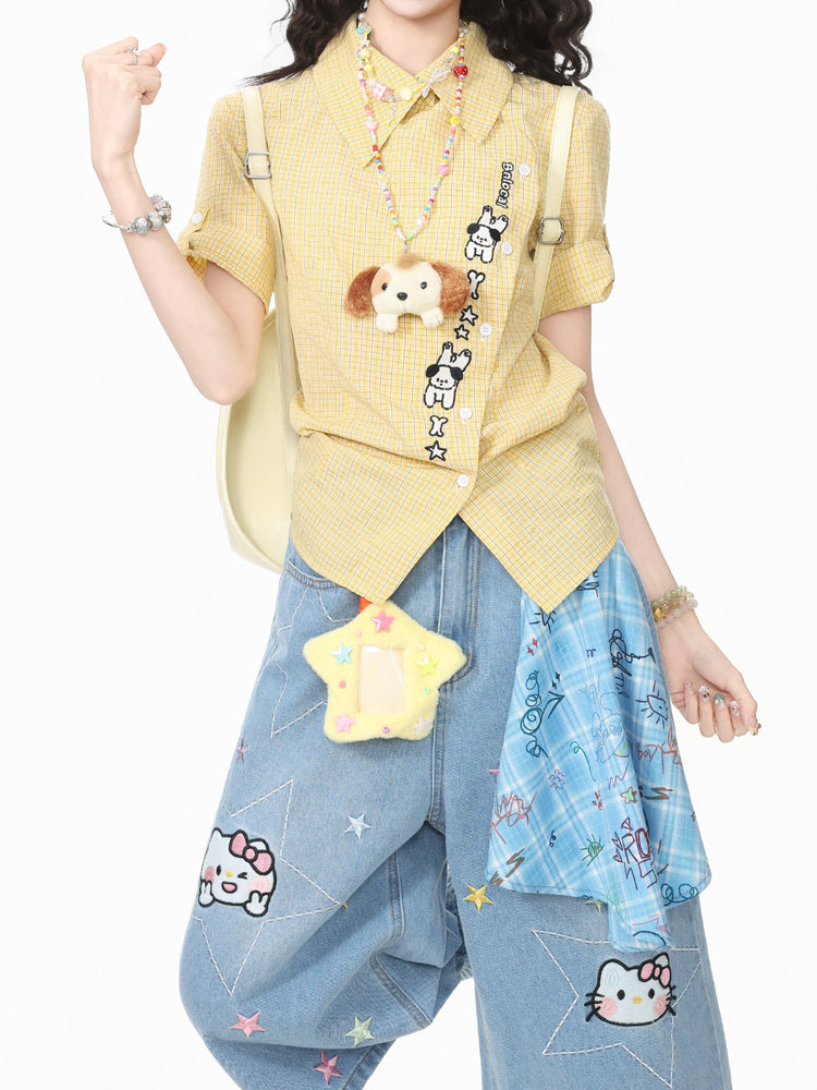 Puppy Peppy Plaid Shirts-Tops-ntbhshop