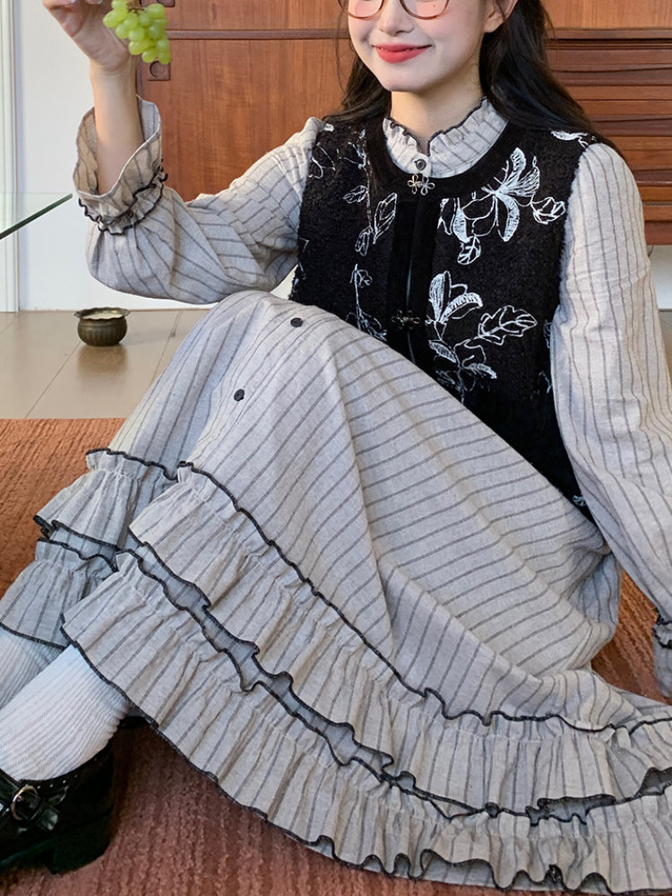 Rustle of Ruffles Vest & Stripe Shirtdress-ntbhshop