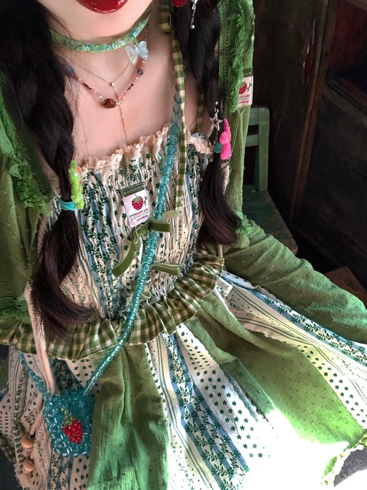 Strawberry Heartbeat Patchwork Slip Dresses-ntbhshop