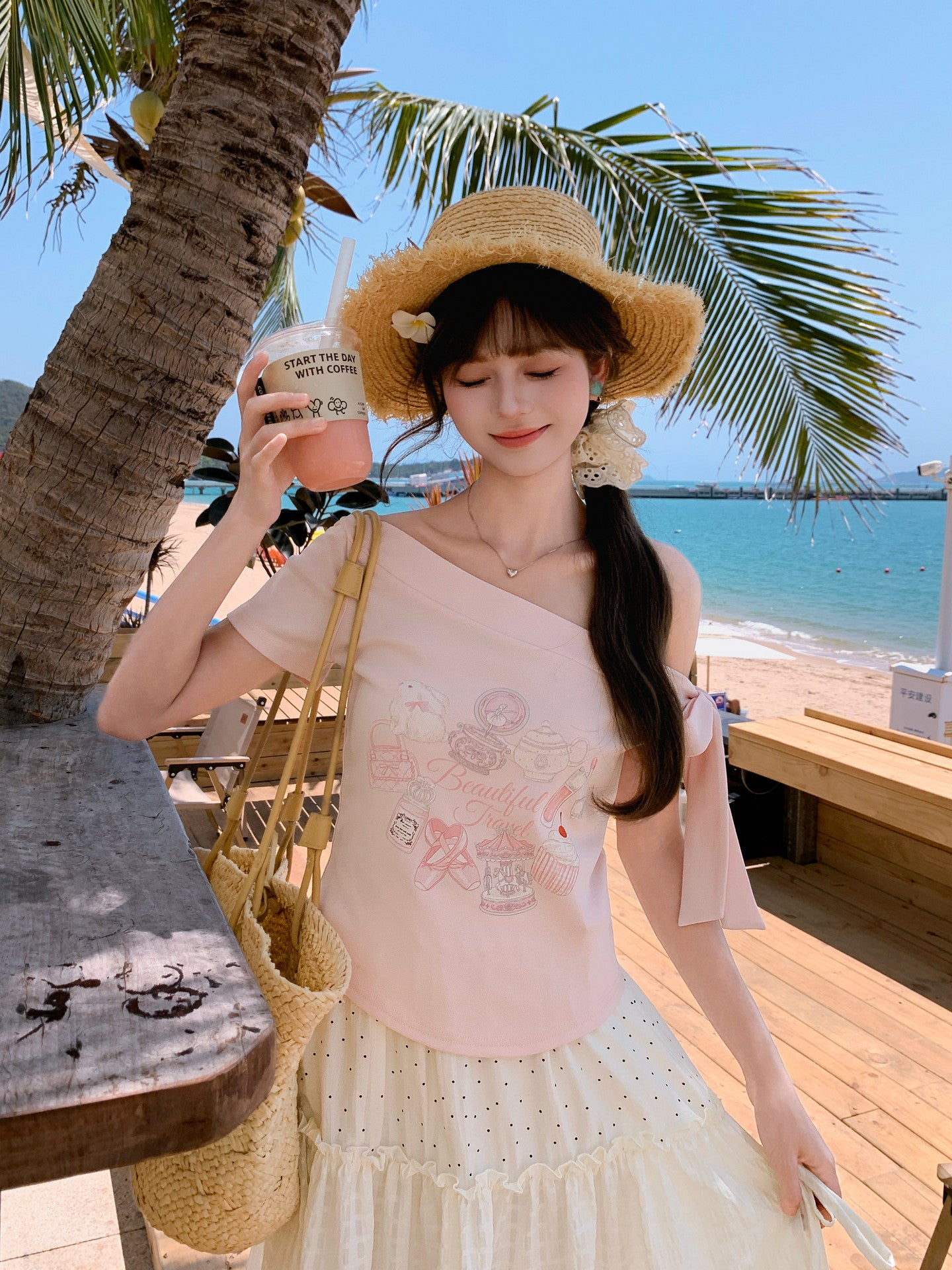 Macaron Travel Off-Shoulder Tee-Tops-ntbhshop
