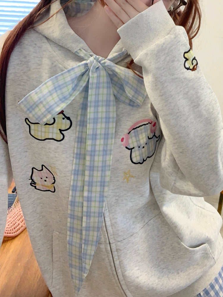 Plaid Ribbon Picnic Hooded Jackets-ntbhshop