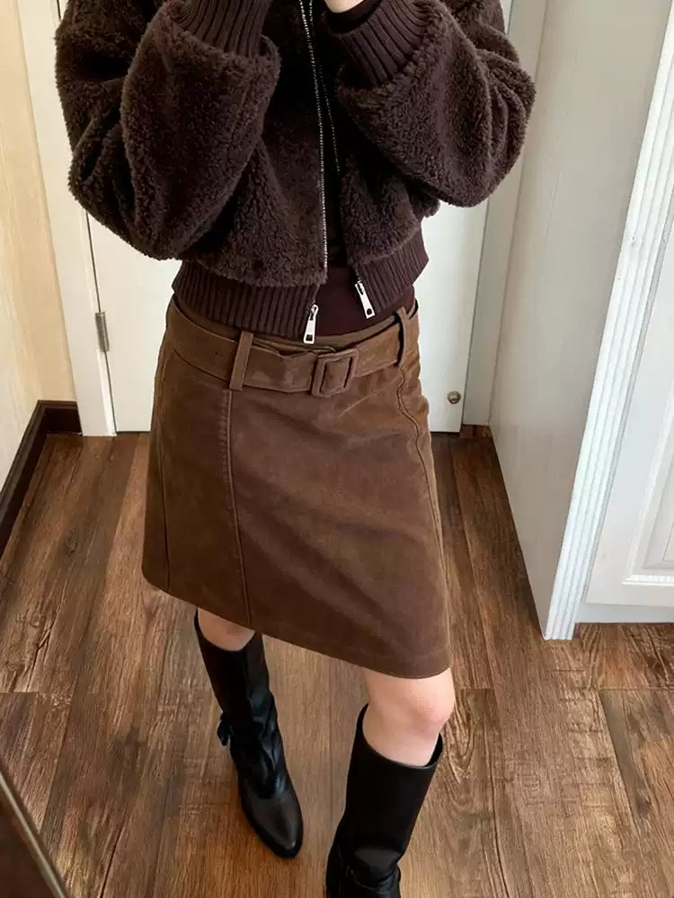 Cocoa Suede Pencil Skirt-Bottoms-ntbhshop
