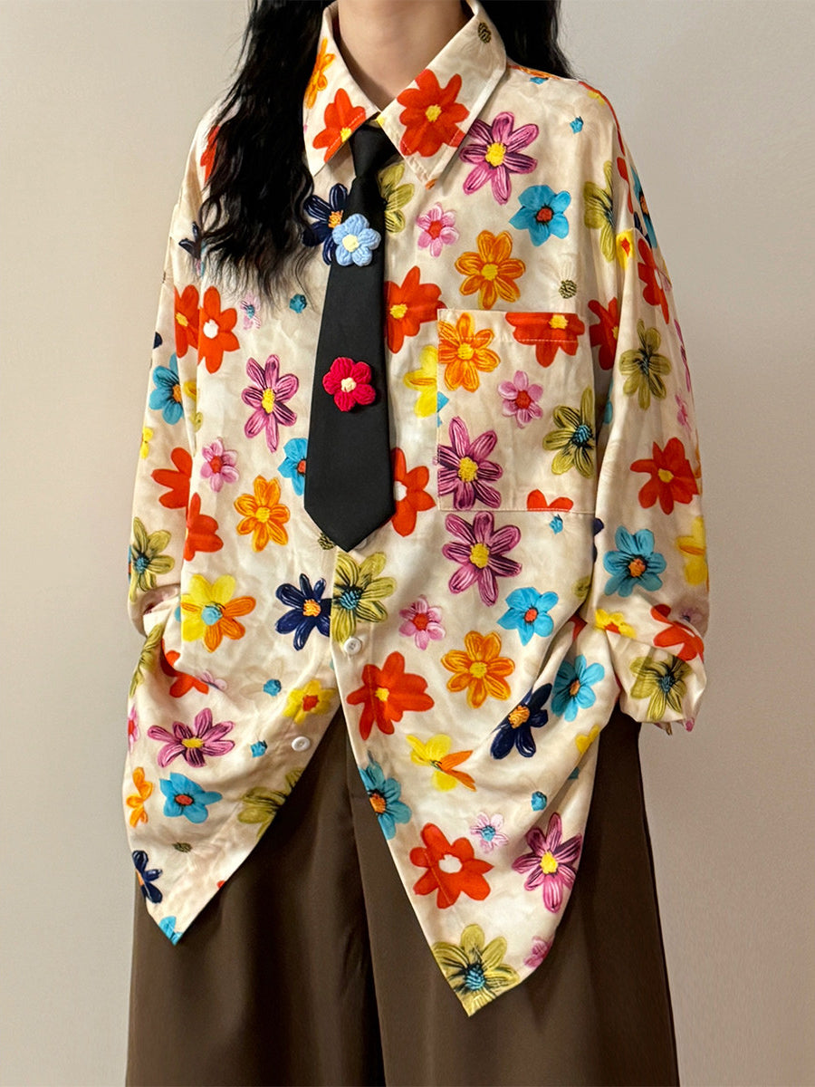 Paintbox Flowers Tie Shirt-Tops-ntbhshop