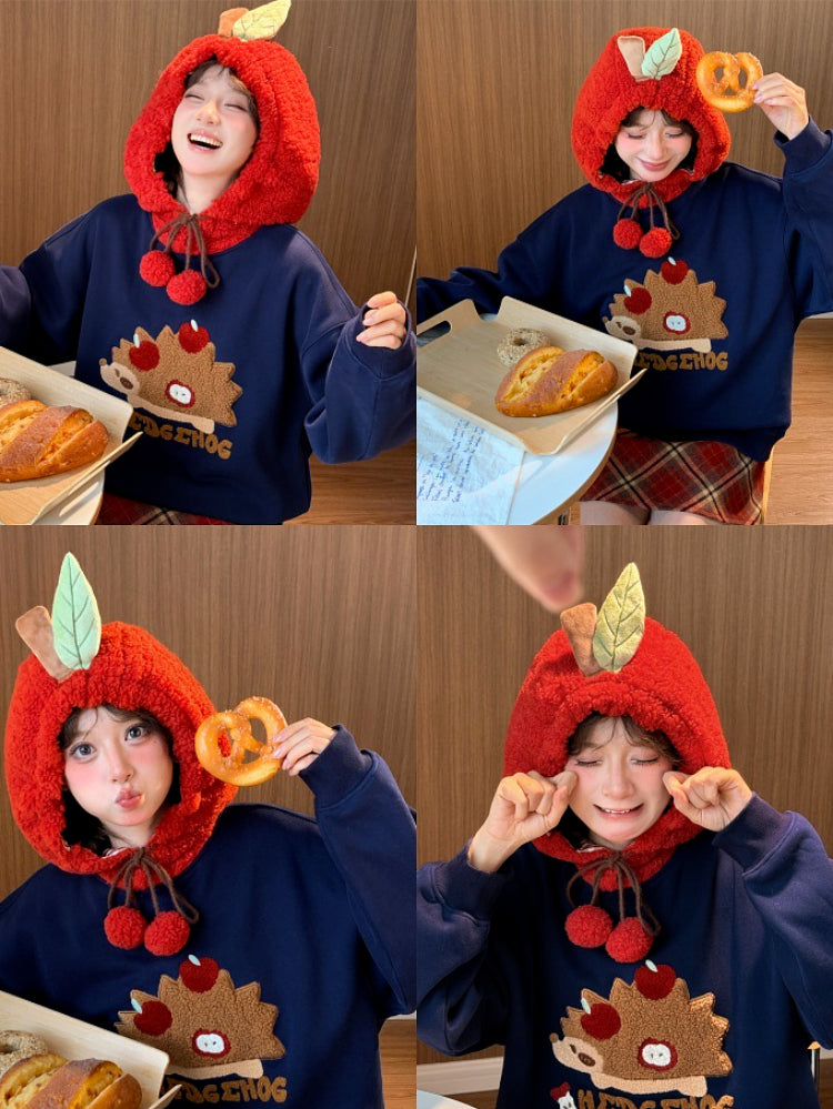 Hedgehog Pine Berry Fleece Hoodie-ntbhshop