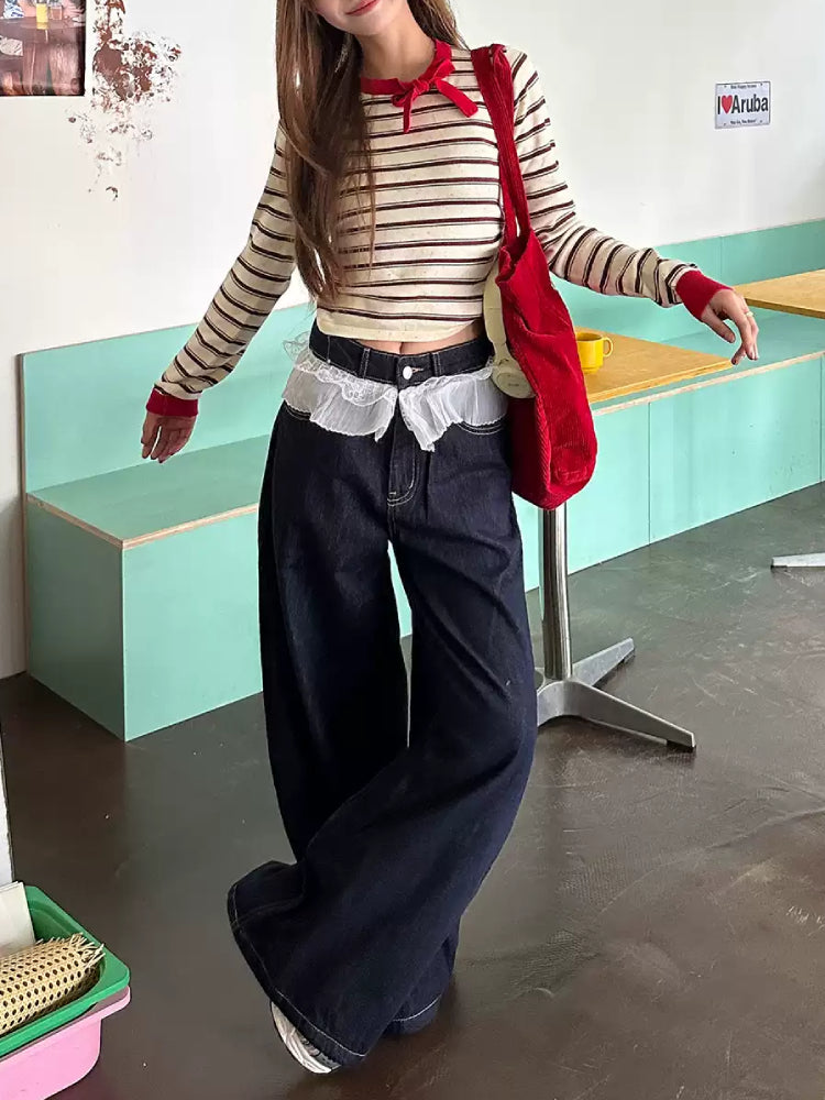 Cherry Cherry Stripe Slim Knit Tops-ntbhshop