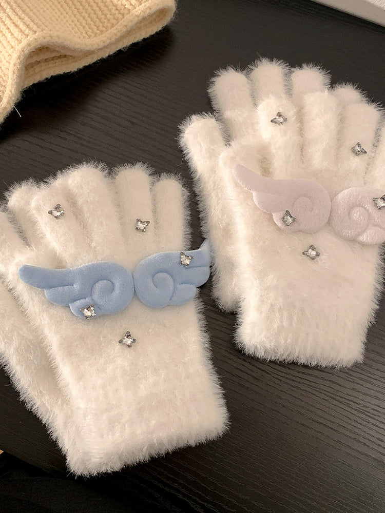Angel Wings Faux Fur Gloves-ntbhshop