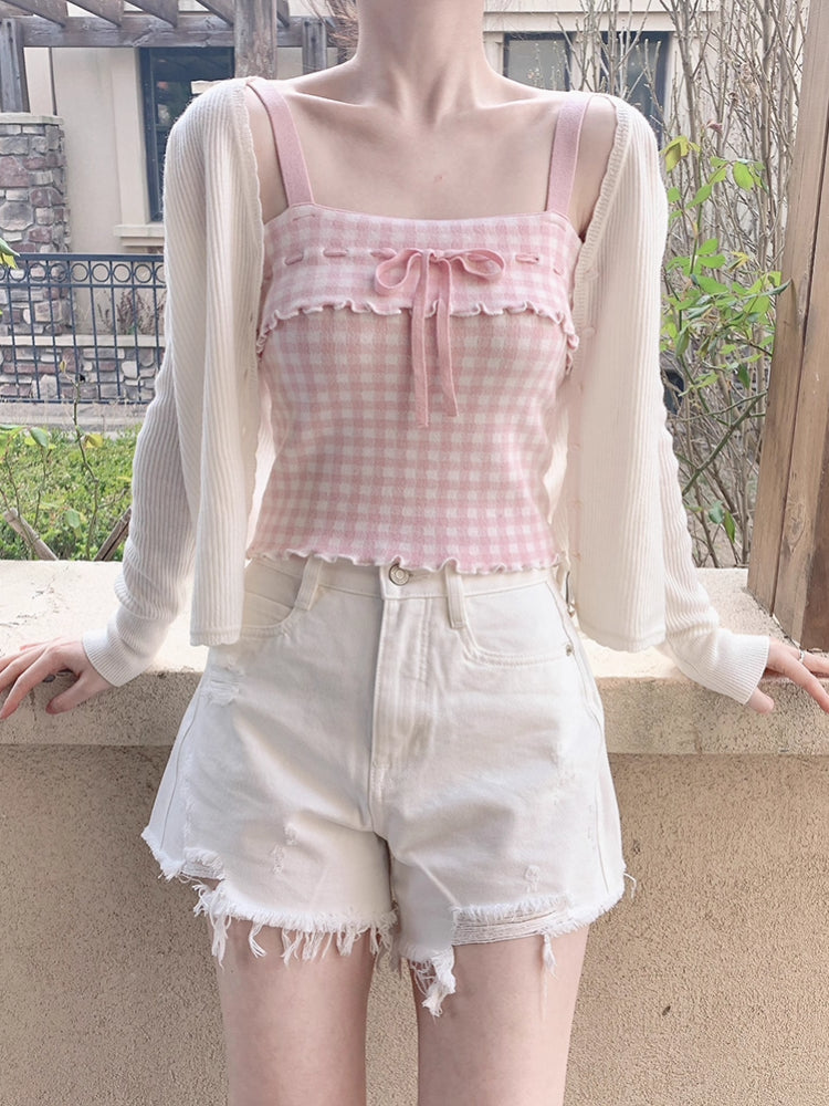 Pastel Plaid Knit Camisoles-ntbhshop