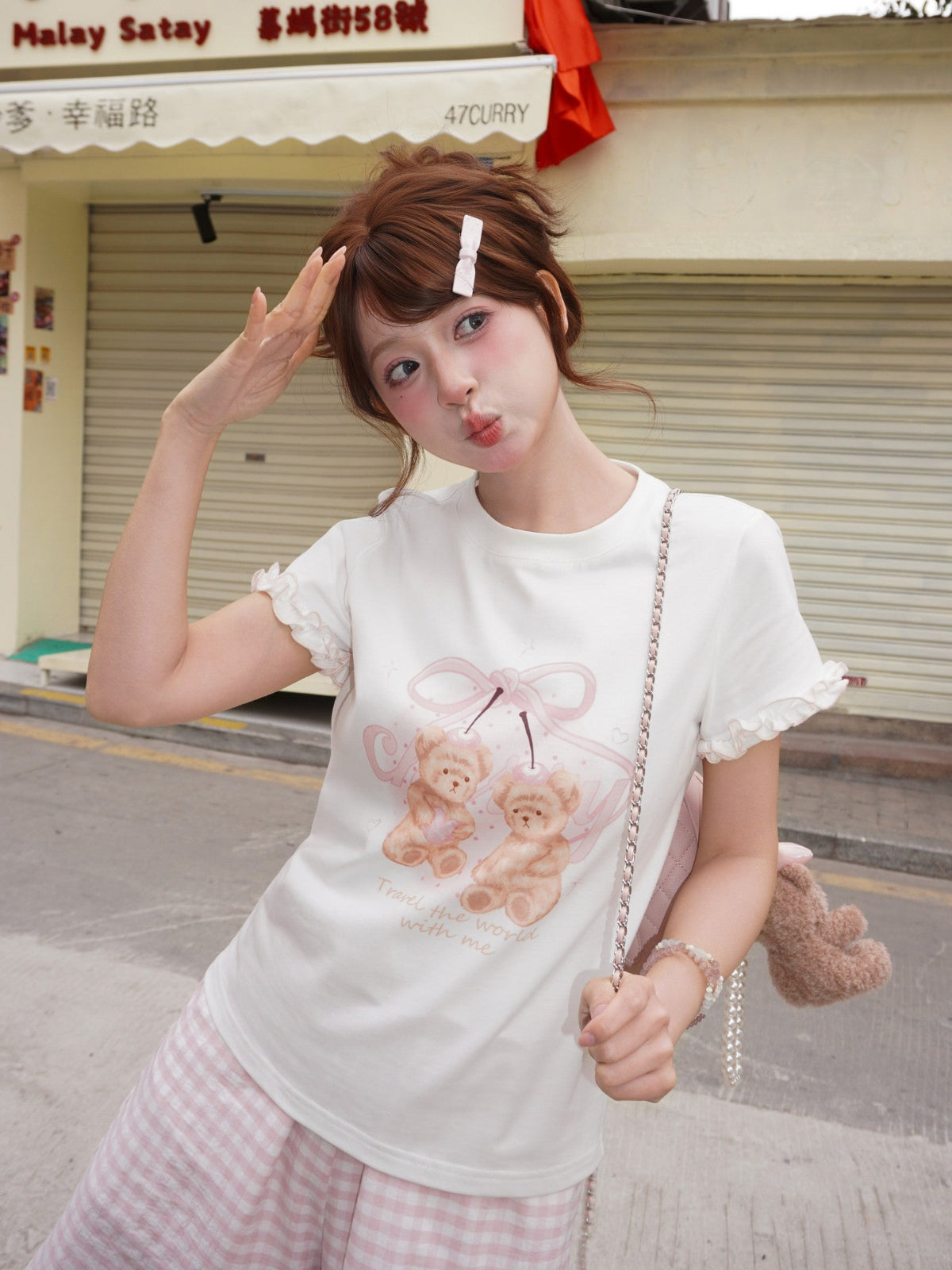 Cherry Bear Ribbon Tee-Tops-ntbhshop