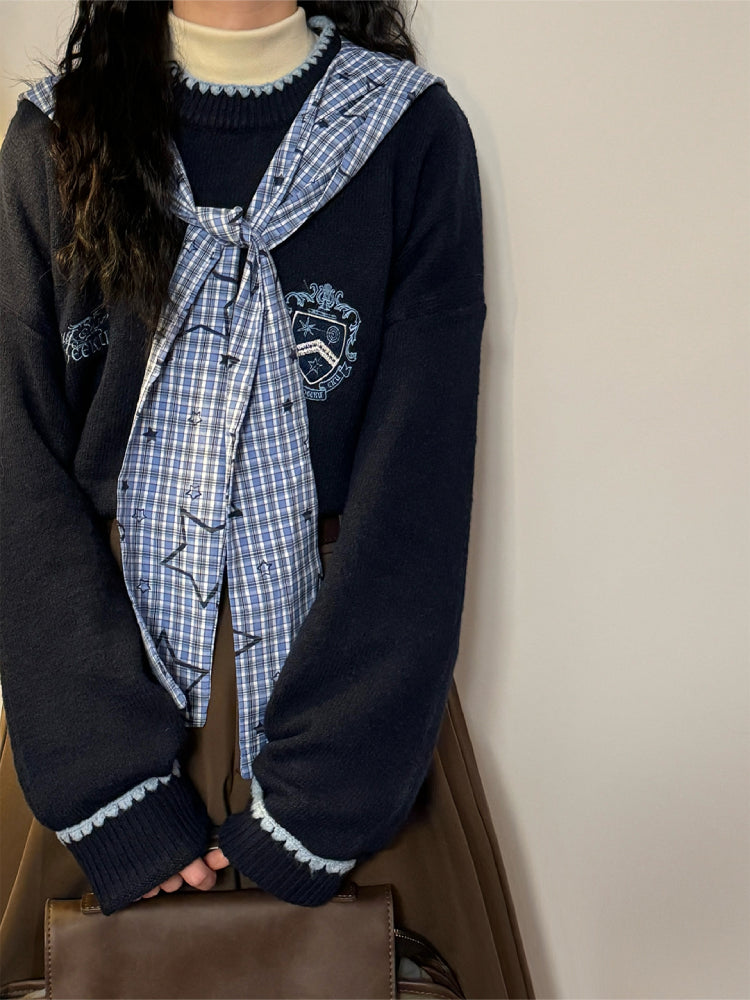 Starlit Academy Plaid-Tied Sweater-ntbhshop