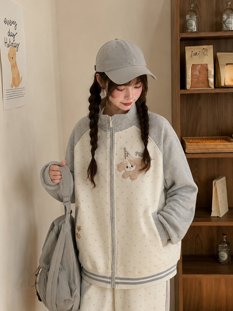 Puppy Dottie Varsity Jacket-Outerwear-ntbhshop