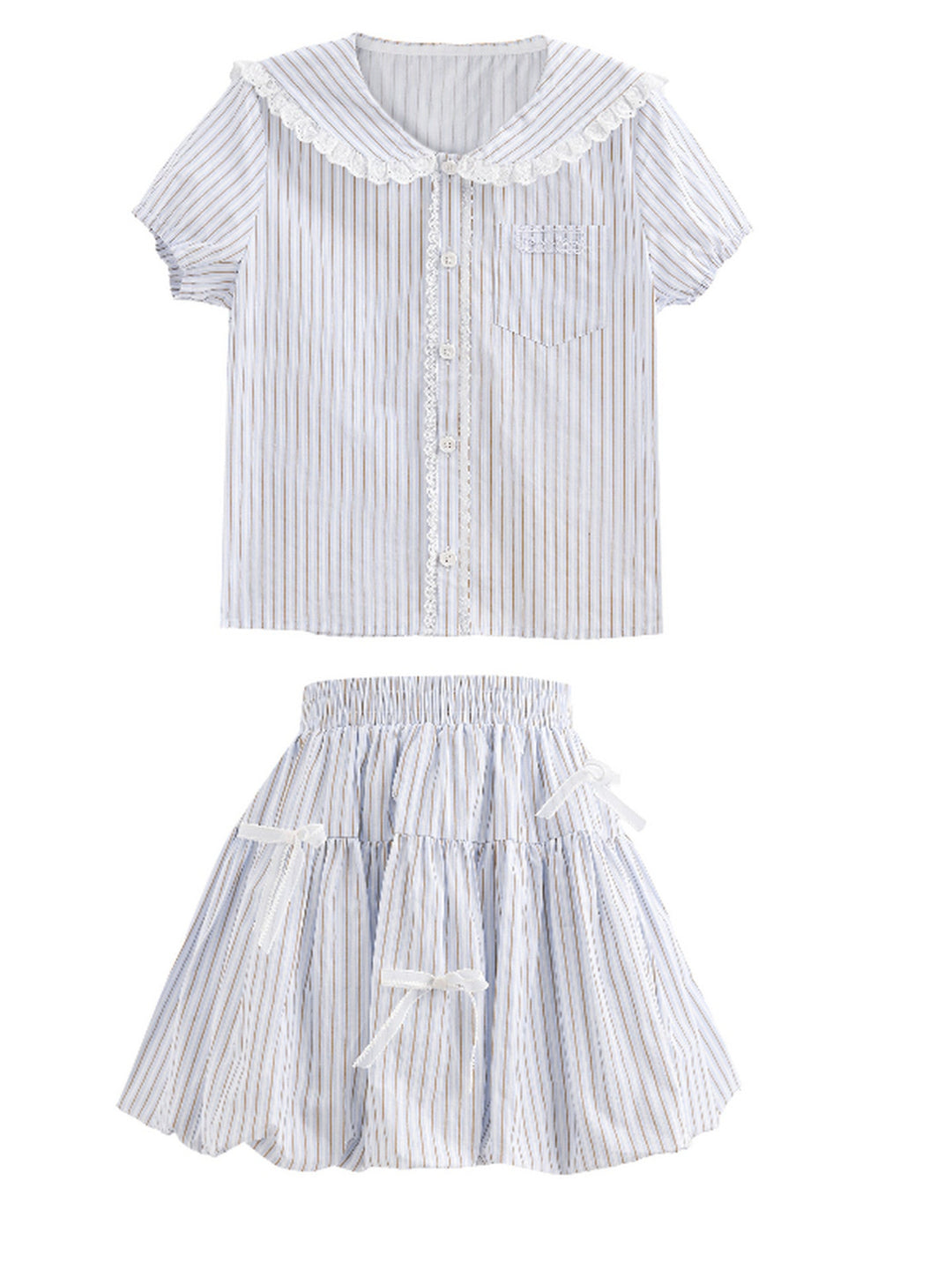 Breeze Stripe Blouse & Bubble Skirt-Sets-ntbhshop