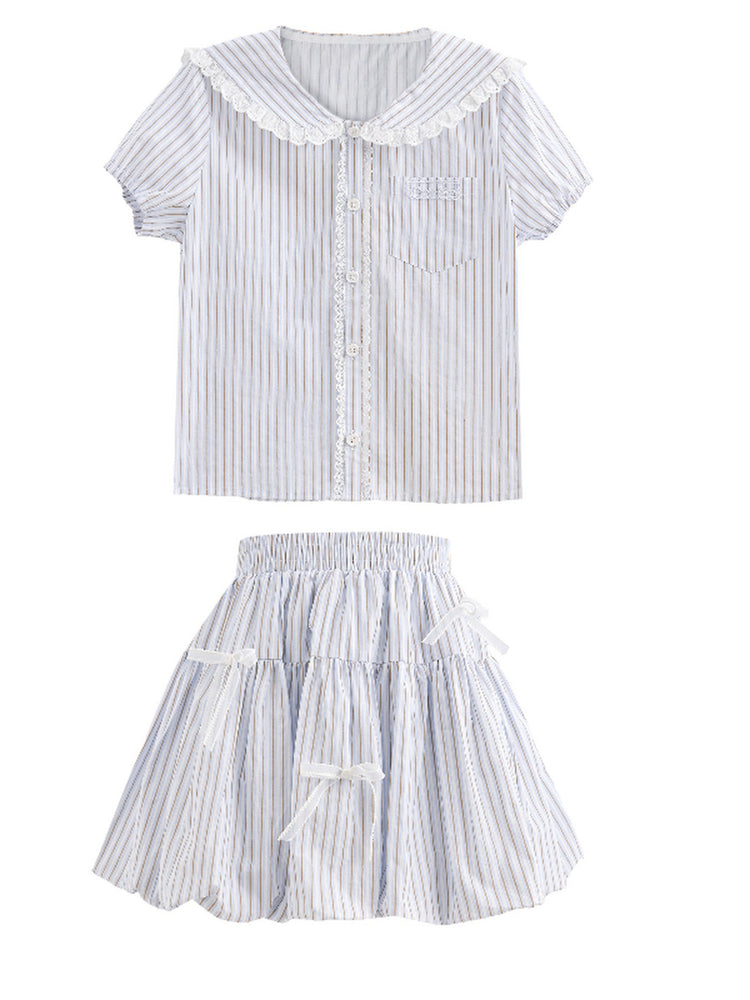 Breeze Stripe Blouse & Bubble Skirt-Sets-ntbhshop