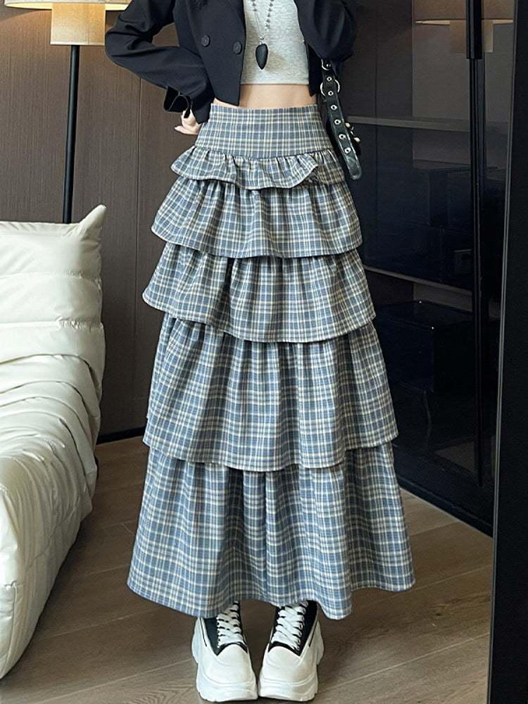 Retro Puff Plaid Cake Skirts-ntbhshop
