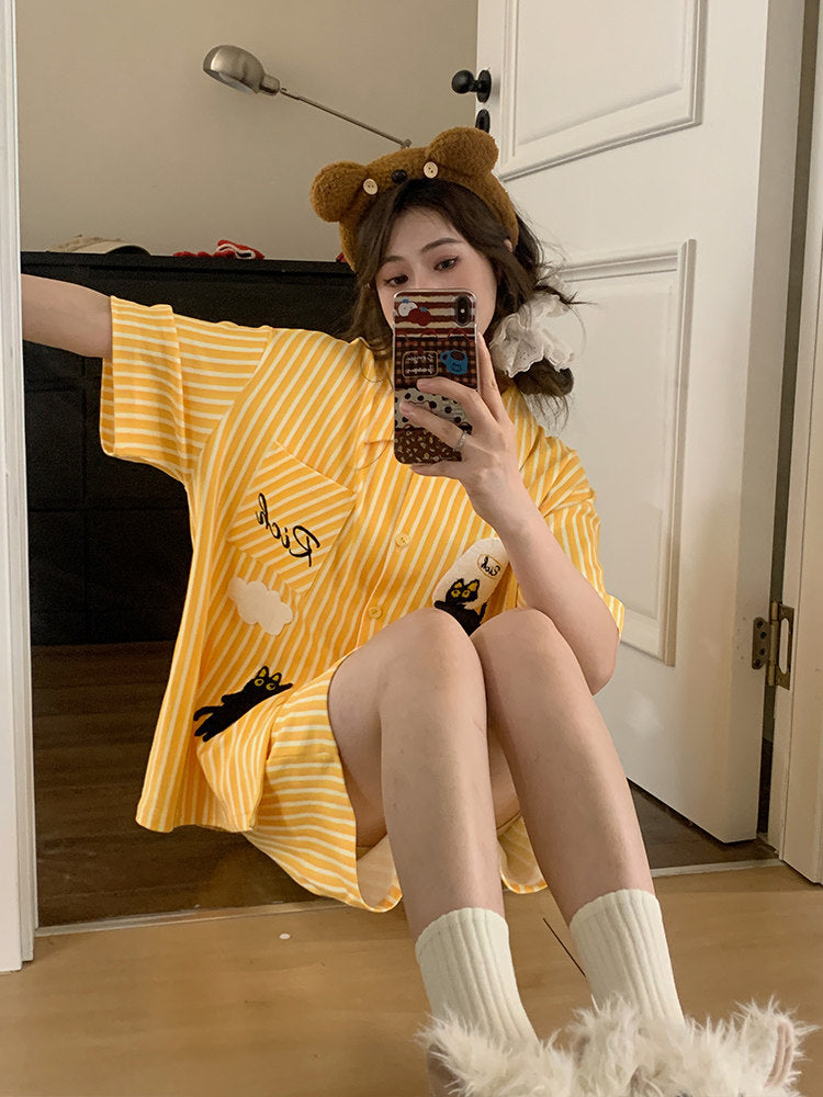 Sunny Stripe Cat Nap Pajama Set-Sets-ntbhshop