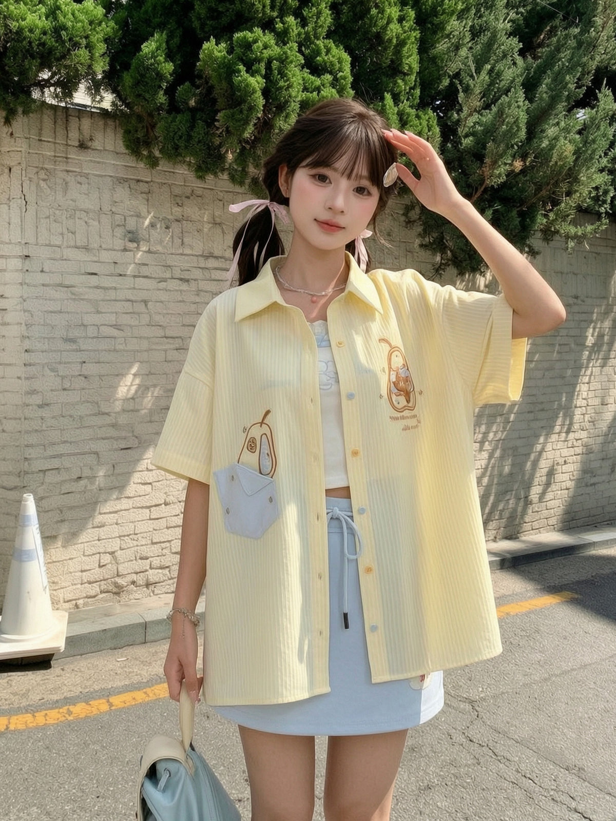 Pear Bear Stripe Shirt-Tops-ntbhshop