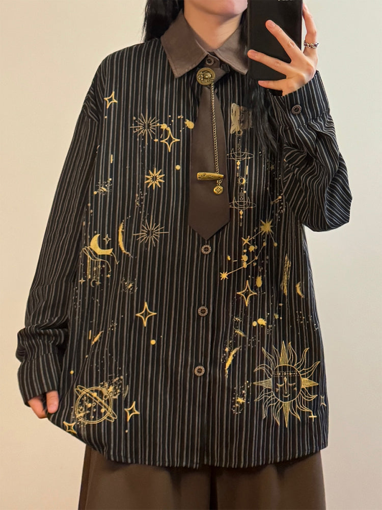 Celestial Archive Unisex Stripe Shirts with Ties-ntbhshop