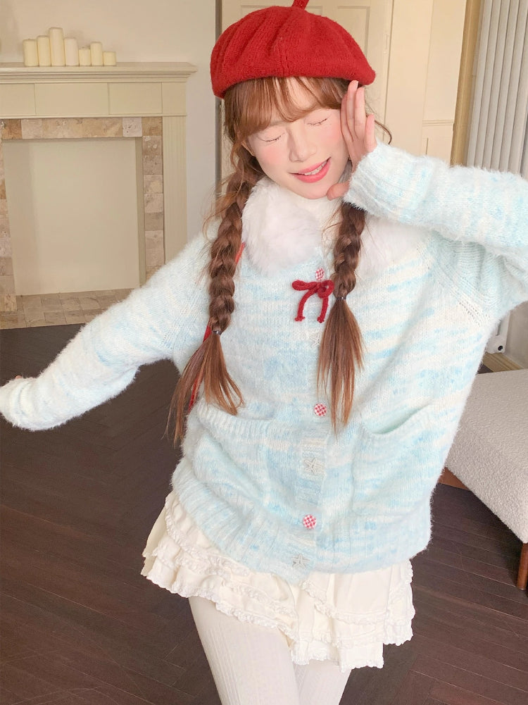 Blueberry Cloud Knit Hooded Cardigan-Outerwear-ntbhshop