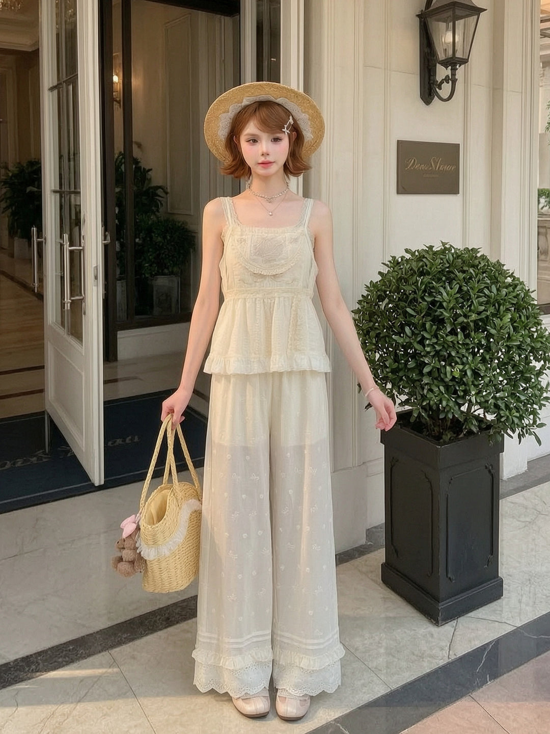 Ribbon Lace Cotton Pants-Bottoms-ntbhshop
