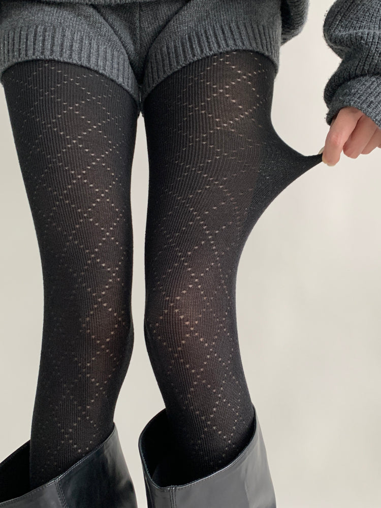 Soft Noir Lattice Knit Tights-ntbhshop